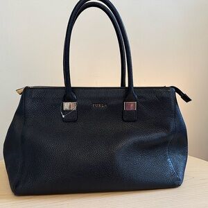 Furla Amelia Black Pebbled Leather Classic Large Shoulder Tote Bag